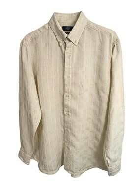 ASCOT Tan Striped Lyocell Blend Relaxed Fit Button Down Shirt
